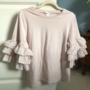 H&M Pink Ruffled Short-Sleeve Tee Medium